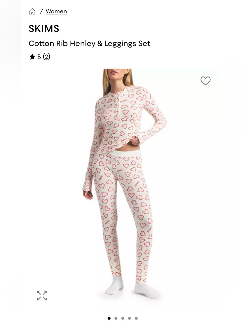 SKIMS Cream Lounge Henley & Leggings Set with Pink Heart Print